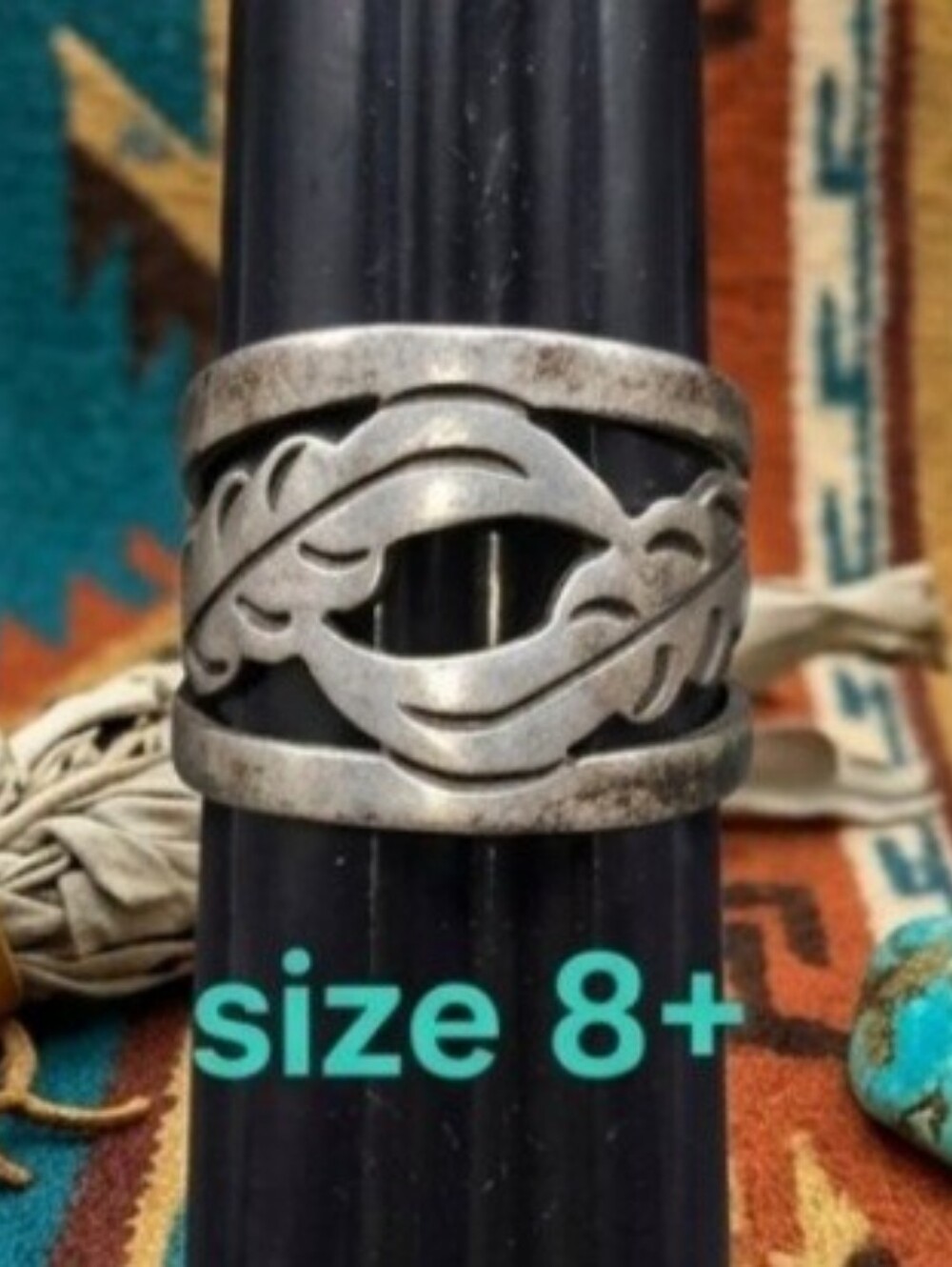 Vintage Mexican Sterling Silver 925 Wide Leaf Band Ring Signed MLM Sz 8& Up
